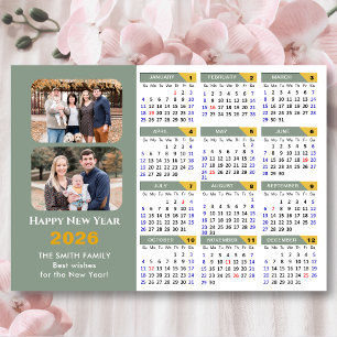 Carte Magnétique Moderne Sage Green 2026 Calendrier 2 Photo Magnéti