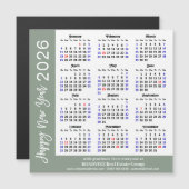 Carte Magnétique Moderne Sage Green 2026 Calendrier Entreprise Magn (Devant / Derrière)