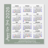 Carte Magnétique Moderne Sage Green 2026 Calendrier Entreprise Magn (Devant)