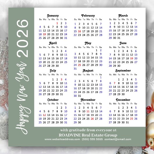 Carte Magnétique Moderne Sage Green 2026 Calendrier Entreprise Magn
