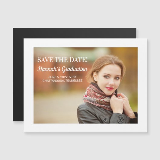 Carte Magnétique Moderne White Graduation Save Date Classe de 2022 (Devant / Derrière)