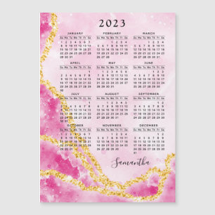 Carte Magnétique Monogramme 2023 Calendrier magnétique Marbre rose