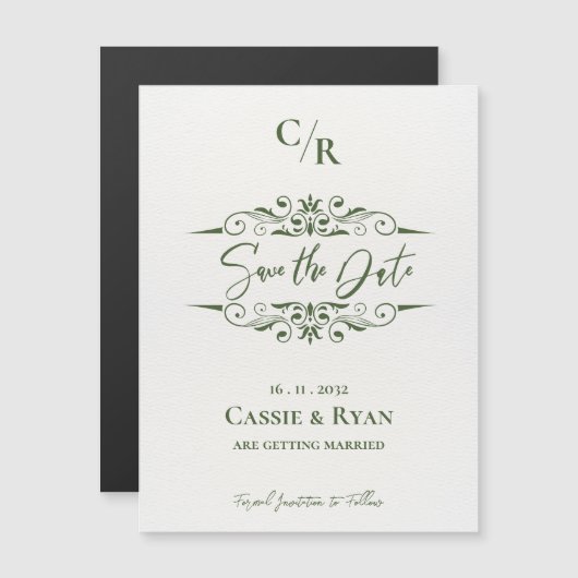 Carte Magnétique Monogramme Conception complexe Mariage Enregistrer (Devant / Derrière)