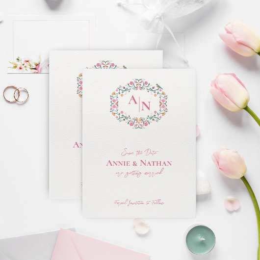 Carte Magnétique Monogramme Mariage floral complexe Enregistrer la