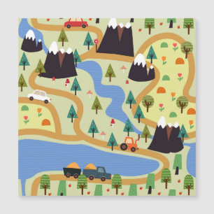 Carte Magnétique Montagnes, rivières, forêt, motif automobile.