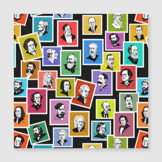 Carte Magnétique Motif avec portraits des plus grands compositeurs (Devant)