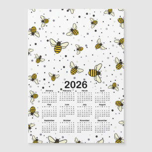 Carte Magnétique motif Calendrier 2026 avec abeilles et points