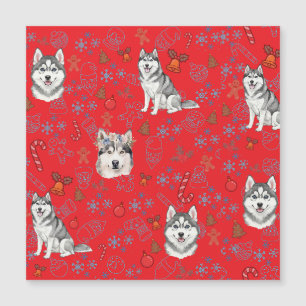 Carte Magnétique Motif sans couture de Noël d'hiver de chien husky