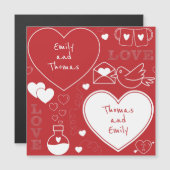 Carte magnétique Motif Valentine - Blanc sur rouge (Devant / Derrière)