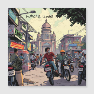 Carte Magnétique Motos du centre-ville à Calcutta, Inde