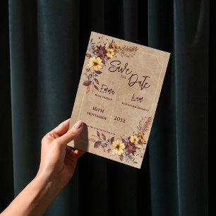 Carte Magnétique Moustarde Bourgogne Mariage Rustique d'Automne Enr