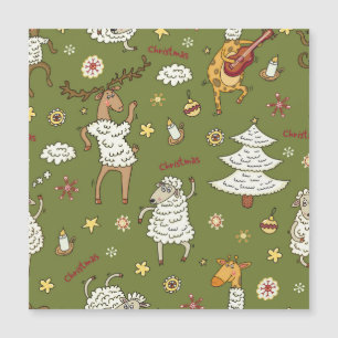 Carte Magnétique Moutons de Noël : Illustration Vintage animale.