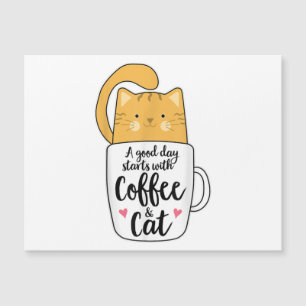 Carte Magnétique Mug de café chat orange drôle amateur de chat