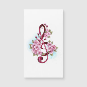 Carte Magnétique Musical treble clef notes with sakura flowers