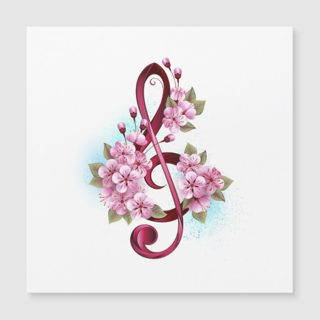 Carte Magnétique Musical treble clef notes with sakura flowers (Devant)