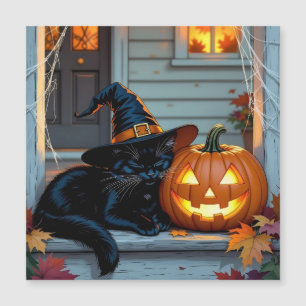 Carte Magnétique Nappage de chat noir sur Halloween Citrouille