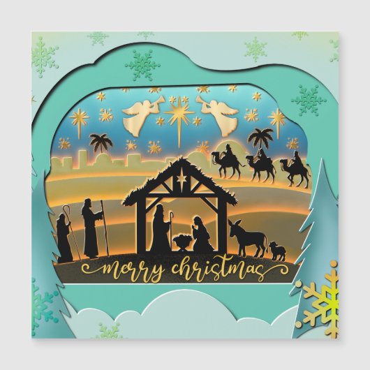 Carte Magnétique Nativité de Noël Bébé Jésus dans la scène Manger (Devant)