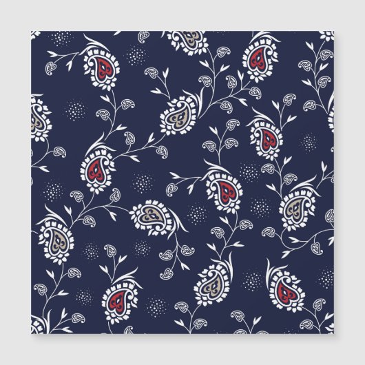 Carte Magnétique Navy Paisley : Design Motif élégant. (Devant)