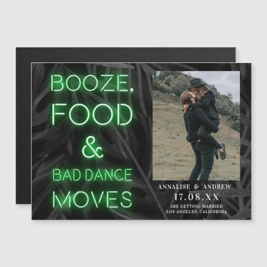 Carte Magnétique Neon vert décontracté feuille de palme enregistrer (Devant / Derrière)