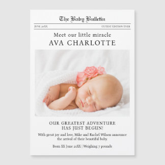 Carte Magnétique Newspaper Newborn Baby Announcement Magnetic Card
