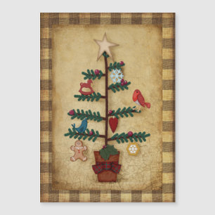 Carte Magnétique Noël Arbre d'art populaire et ornements de feutr