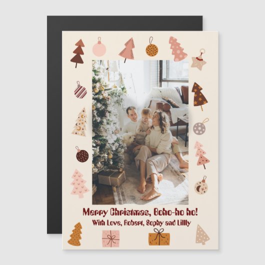 Carte Magnétique Noël Boho Joyeux Noël Boho ho ho ho! (Devant / Derrière)