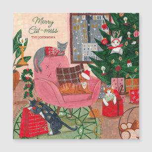 Carte magnétique Noël chats Merry Cat-mess