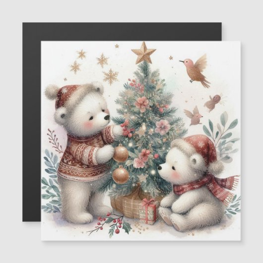 Carte Magnétique Noël des ours 1 (Devant / Derrière)