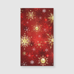 Carte Magnétique Noël Golden Snowflakes sur Arrière - plan rouge