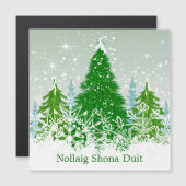 Carte Magnétique Noël irlandais, sapins verts enneigés (Devant / Derrière)