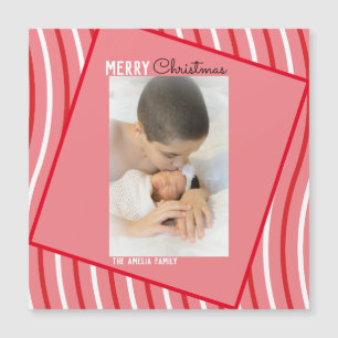 Carte Magnétique Noël Photo Rose Arc-en-ciel Menthe Poivrée Fêtes