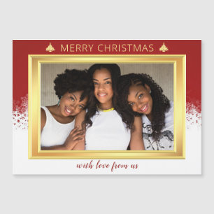 Carte Magnétique Noël Red White and Gold Group Photo Holiday