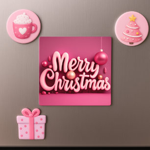 Carte Magnétique Noël rose Joyeux Noël Fête de Noël Police 3D