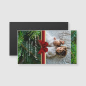 Carte Magnétique Noël rouge d'arc d'or élégant de pin (Devant / Derrière)