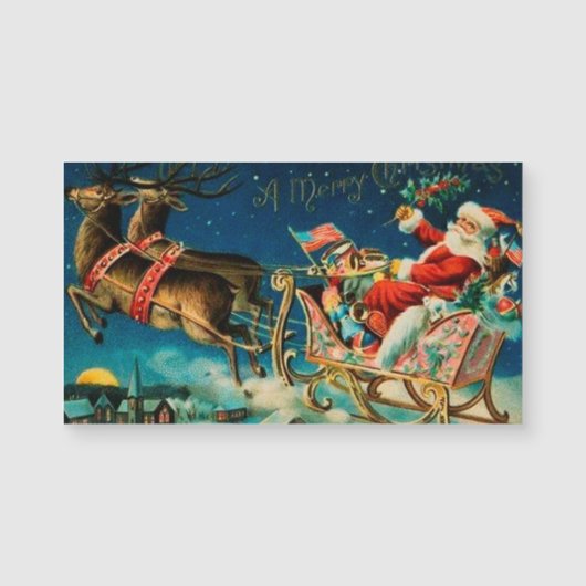 Carte Magnétique Noël vintage du Père Noël Sleigh (Devant)