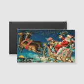 Carte Magnétique Noël vintage du Père Noël Sleigh (Devant / Derrière)