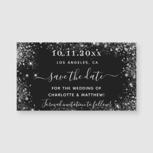 Carte Magnétique Noir argent mariage parties scintillant enregistre