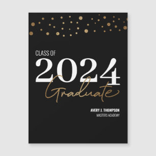 Carte Magnétique Noir et or confetti Classe de 2024 Graduation