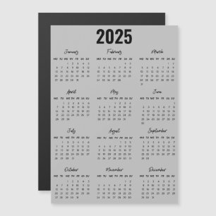 Carte Magnétique Noir moderne Blanc 2025 Calendrier Pleine Année Vu