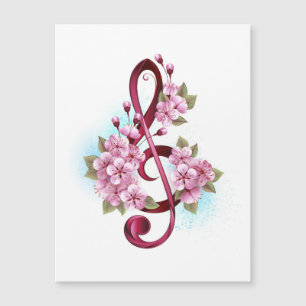 Carte Magnétique Notes de clé de sol musicales avec fleurs de Sakur