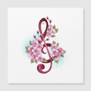 Carte Magnétique notes de clé de sol musicales avec fleurs de Sakur