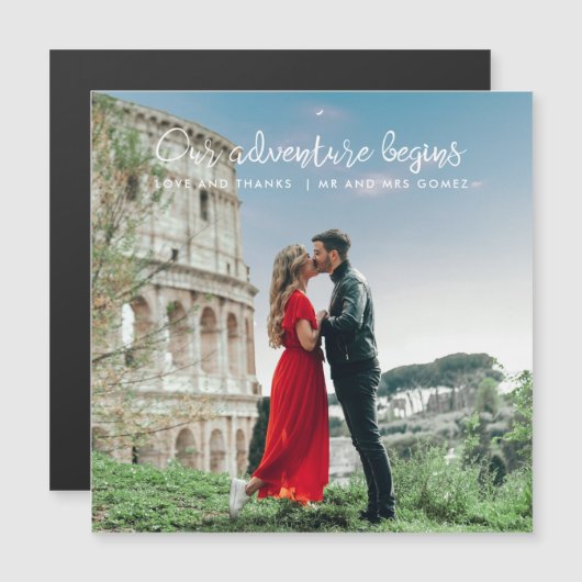 Carte Magnétique Notre aventure commence Photo Merci Mariage (Devant / Derrière)