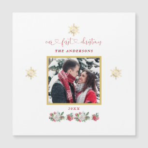 Carte Magnétique Notre premier Mariage photo floral de Noël