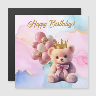 Carte Magnétique Noun ours en peluche rose couronne d'or Joyeux Ann