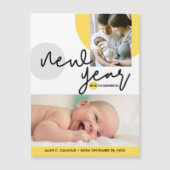 Carte Magnétique Nouvel an Nouvel anniversaire Photo Bébé gris jaun (Devant)