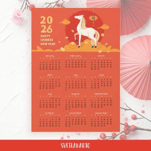 Carte Magnétique Nouvelle année chinoise 2026 Calendrier Cheval Car