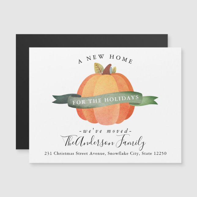 Carte Magnétique Nouvelle maison Vacances Citrouille Déplacé Faire- (Devant / Derrière)