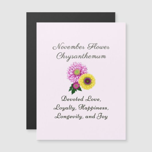 Carte Magnétique Novembre Mois de naissance Fleur Chrysanthème (Devant / Derrière)