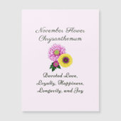 Carte Magnétique Novembre Mois de naissance Fleur Chrysanthème (Devant)