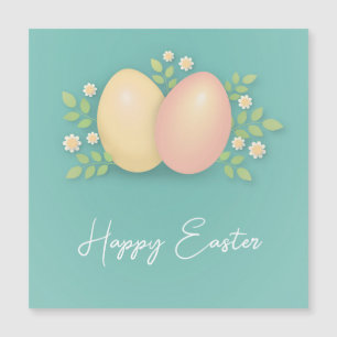 Carte Magnétique Œufs et fleurs de Pâques heureux bleu doux 
